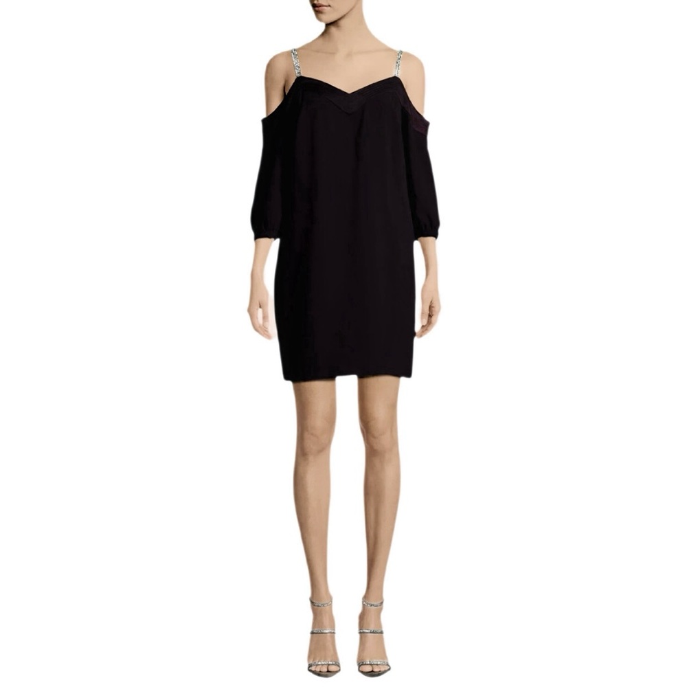 Trina Turk SARIKA Cold Shoulder Dress with Rhinestone Straps | Black